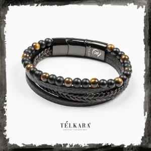 Pulsera de cuero con piedras ojo de tigre