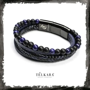 Pulsera de cuero con piedras onix