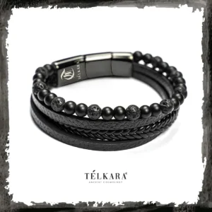 Pulsera de cuero con piedras volcanicas