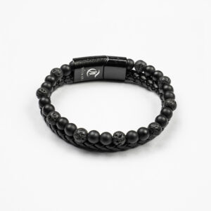 Pulsera de cuero con piedras volcanicas y ónix